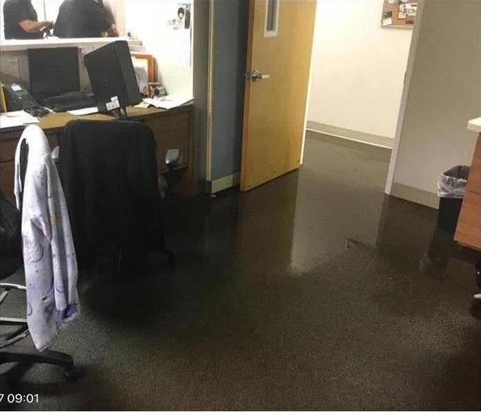 water on an office carpeted area
